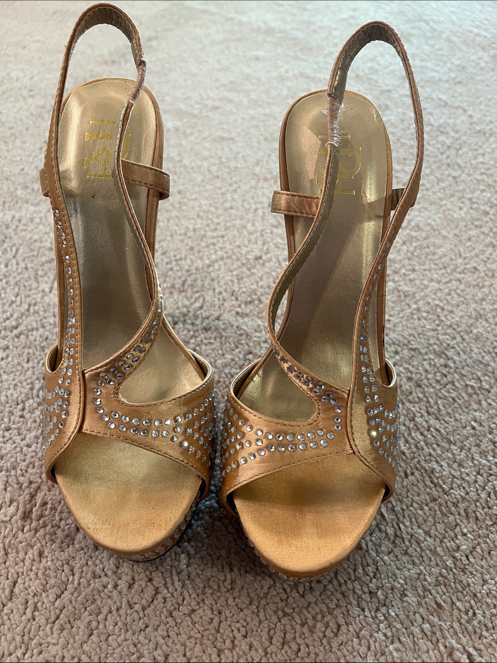 Gold Embellished Slingback Heels - Women Shoes